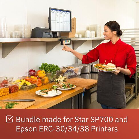 12 علبة لفة مكونة من ورق لف إيصالات Clover White مقاس 3 بوصات × 165 بوصة لطابعة Star SP700 وشريط حبر أسود للطابعة Epson ERC-30/34/38 in Kuwait