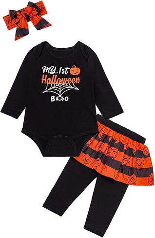 Newborn Baby Girls Clothes My First Halloween Outfit Set Long Sleeve Spider Romper With Headband in Saudi Arabia