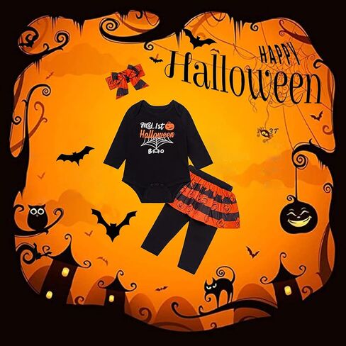 Newborn Baby Girls Clothes My First Halloween Outfit Set Long Sleeve Spider Romper With Headband in Saudi Arabia