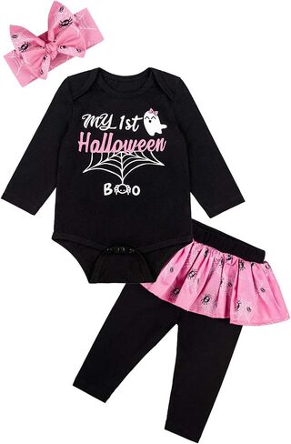 Newborn Baby Girls Clothes My First Halloween Outfit Set Long Sleeve Spider Romper With Headband in Saudi Arabia