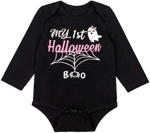 Newborn Baby Girls Clothes My First Halloween Outfit Set Long Sleeve Spider Romper With Headband in Saudi Arabia