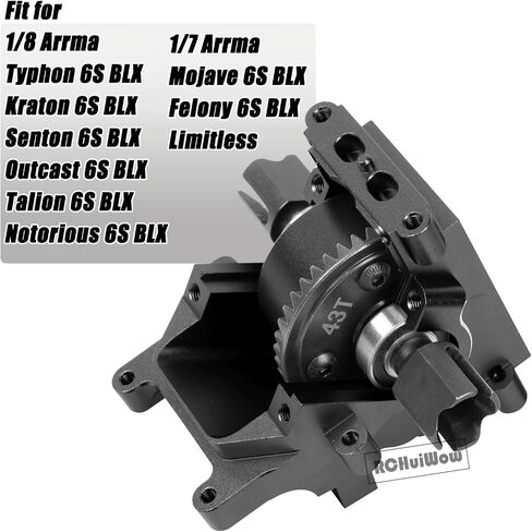 RC Gearbox Case Upgrades Part for 1/8 Arrma Kraton,Senton,Outcast,Talion,Typhon,1/7 Arrma Mojave,Limitless,Alloy Aluminum Diff Housing Gearbox Case w/ 43T Main Gear,Black in Saudi Arabia