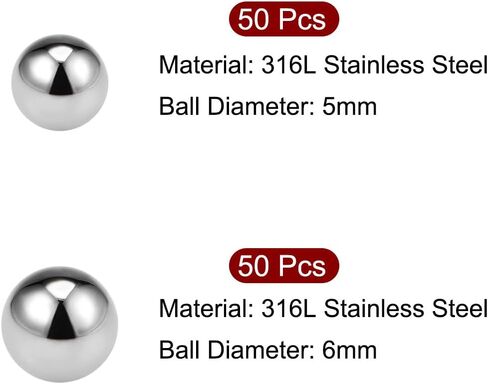 uxcell 5mm, 6mm Bearing Balls 316L Stainless Steel Precision Balls 100pcs in Kuwait