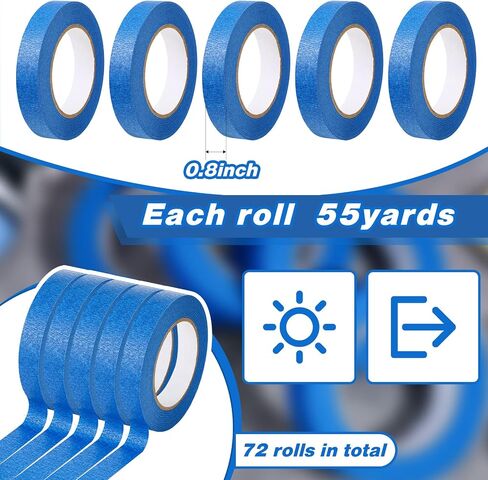 Fumete 72 Rolls White Painters Masking Tape, 1.5 Inch x 55 Yards, No Residue, UV & Weather Resistant, Ideal for Painting, Indoor & Outdoor Use(Blue,1 Inch X 55 Yards) in Saudi Arabia