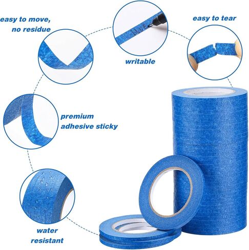 Fumete 72 Rolls White Painters Masking Tape, 1.5 Inch x 55 Yards, No Residue, UV & Weather Resistant, Ideal for Painting, Indoor & Outdoor Use(Blue,1 Inch X 55 Yards) in Saudi Arabia