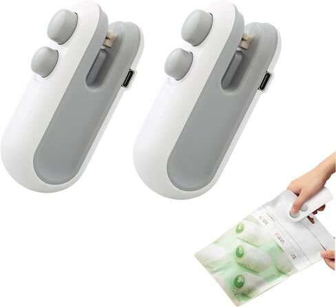 Mini Bag Sealer 2 Pack Bag Sealer with Cutter and Magnet 2 in 1 Mini Bag Resealer Machine Portable Handheld Rechargeable Heat Vacuum Food Sealer for Plastic Bags Snacks & Food Storage (2, blue) in Saudi Arabia