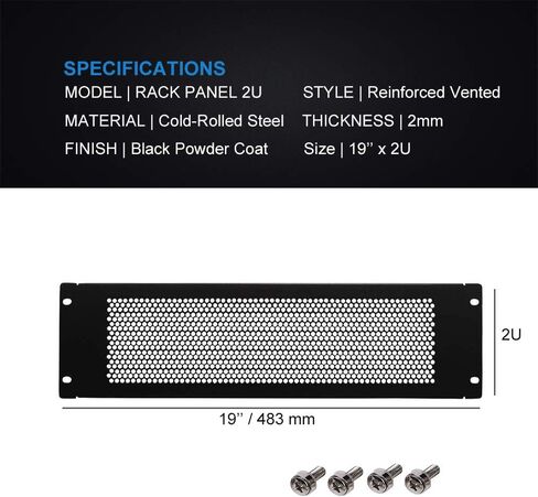 KENUCO Blank Rack Mount Panel Spacer with Venting for 19-Inch Server Network Rack Enclosure Or Cabinet Black (Plate-2U) in Saudi Arabia