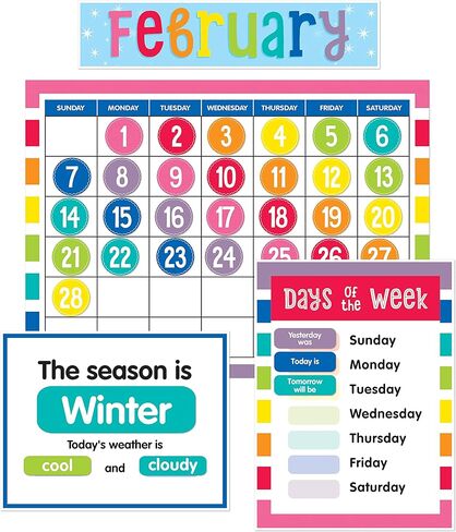 Schoolgirl Style Industrial Chic Bulletin Board Set—Farmhouse Monthly Calendar, Rustic Heart, Star, Cupcake Birthday and Special Occasion Accents, Seasons and Days of the Week Charts, (95 pc) in Kuwait