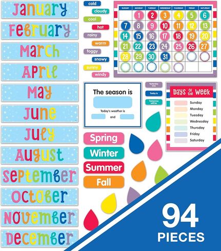 Schoolgirl Style Industrial Chic Bulletin Board Set—Farmhouse Monthly Calendar, Rustic Heart, Star, Cupcake Birthday and Special Occasion Accents, Seasons and Days of the Week Charts, (95 pc) in Kuwait