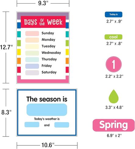 Schoolgirl Style Industrial Chic Bulletin Board Set—Farmhouse Monthly Calendar, Rustic Heart, Star, Cupcake Birthday and Special Occasion Accents, Seasons and Days of the Week Charts, (95 pc) in Kuwait