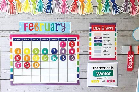 Schoolgirl Style Industrial Chic Bulletin Board Set—Farmhouse Monthly Calendar, Rustic Heart, Star, Cupcake Birthday and Special Occasion Accents, Seasons and Days of the Week Charts, (95 pc) in Kuwait