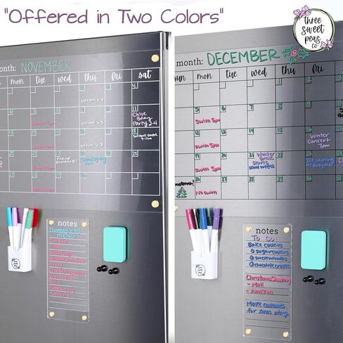 Clear Magnetic Calendar for Fridge w/Gold Magnets 17"x13" White Print | Included 4"x9" Acrylic Notepad & Accessories | Magnetic Acrylic Calendar for Fridge | Clear Fridge Calendar in Kuwait