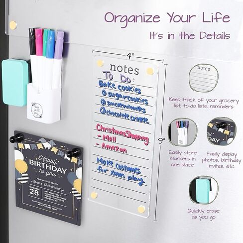 Clear Magnetic Calendar for Fridge w/Gold Magnets 17"x13" White Print | Included 4"x9" Acrylic Notepad & Accessories | Magnetic Acrylic Calendar for Fridge | Clear Fridge Calendar in Kuwait