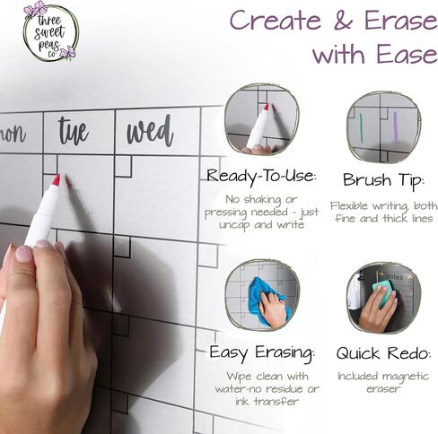 Clear Magnetic Calendar for Fridge w/Gold Magnets 17"x13" White Print | Included 4"x9" Acrylic Notepad & Accessories | Magnetic Acrylic Calendar for Fridge | Clear Fridge Calendar in Kuwait