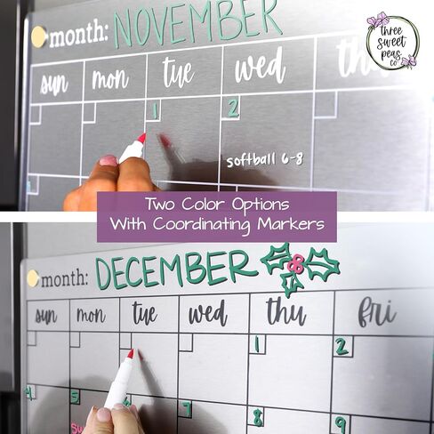 Clear Magnetic Calendar for Fridge w/Gold Magnets 17"x13" White Print | Included 4"x9" Acrylic Notepad & Accessories | Magnetic Acrylic Calendar for Fridge | Clear Fridge Calendar in Kuwait