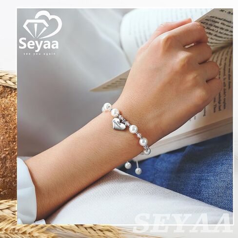 First Communion Bracelet for Girls, White Pearl Bracelet for Girl, Fits 6-8 Inch Wrists, Heart Charm Jewelry Gift with Gift Pouch for Daughter Niece Granddaughter in Saudi Arabia