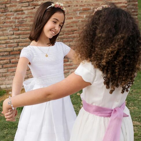 First Communion Bracelet for Girls, White Pearl Bracelet for Girl, Fits 6-8 Inch Wrists, Heart Charm Jewelry Gift with Gift Pouch for Daughter Niece Granddaughter in Saudi Arabia