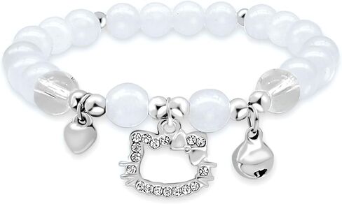 Hello Crystal Beads Bracelet, Cute Kiity Charm Bracelet Kawaii Cartoon Beaded Bracelet with Heart & Bells Charm in Saudi Arabia