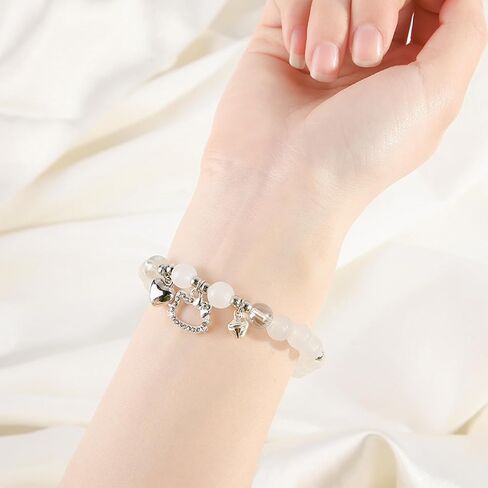 Hello Crystal Beads Bracelet, Cute Kiity Charm Bracelet Kawaii Cartoon Beaded Bracelet with Heart & Bells Charm in Saudi Arabia
