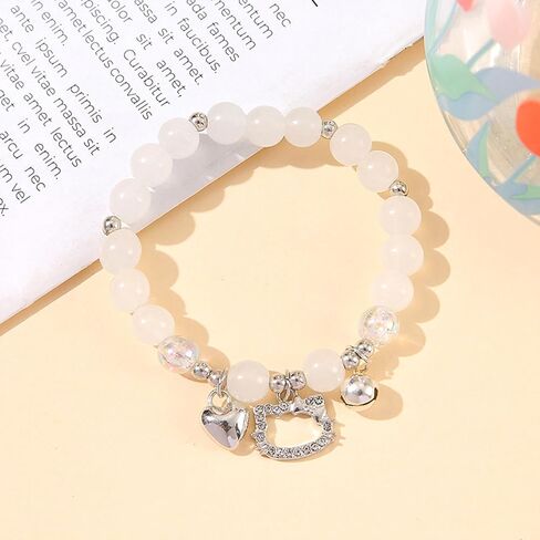 Hello Crystal Beads Bracelet, Cute Kiity Charm Bracelet Kawaii Cartoon Beaded Bracelet with Heart & Bells Charm in Saudi Arabia