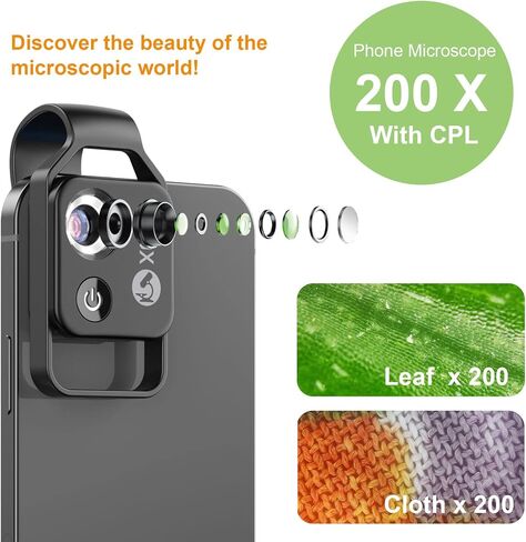 مجهر هاتف 200X مع عدسة CPL، ملحقات مجهر رقمي للهاتف الذكي بجيب صغير متوافقة مع معظم الهواتف، مجهر مكبر مع ضوء LED، هدية للأطفال البالغين in Kuwait