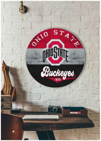 KH Sports Fan Ohio State Buckeyes Multi-Color Retro Circle Sign, 20x20 Inches, Buckeyes Decor for Dorm Room, Bedroom, Fan Cave, Living Room; Display Your Team Spirit with This Unique Ohio State Buckeyes Wall Art in Saudi Arabia