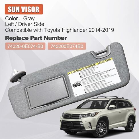 واقي الشمس من DanVard متوافق مع Toyota Highlander 2014 2015 2016 2017 2018 2019 جانب السائق الأيسر يستبدل 74320-0E074-B0 (رمادي، يسار) in Saudi Arabia