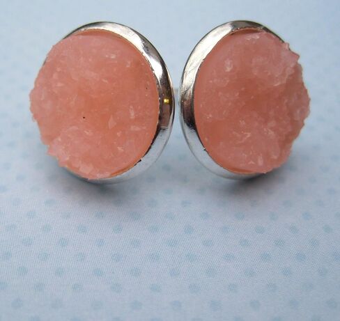 Silver-tone Faux Druzy Stone Stud Earrings 12mm (Aqua Blue) in Saudi Arabia