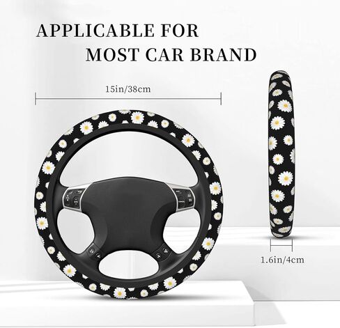 Daisy Steering Wheel Cover Flower Steering Wheel Cover Car Accessories Universal 15 inch Steering Wheel Cover Cute Girls Women Anti Slip Breathable Heat Resistant Wheel Cover Protector in Saudi Arabia