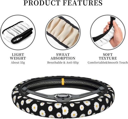 Daisy Steering Wheel Cover Flower Steering Wheel Cover Car Accessories Universal 15 inch Steering Wheel Cover Cute Girls Women Anti Slip Breathable Heat Resistant Wheel Cover Protector in Saudi Arabia