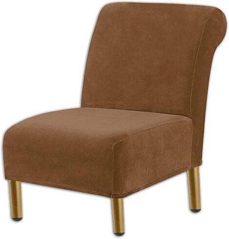 NIDITW Set of 1 Beige Armless Accent Chair Cover Slipper Chair Slipcover Without Arms Stretch Velvet Chair Furniture Protector for Living Room Hotel (Beige, 1PC) in Saudi Arabia