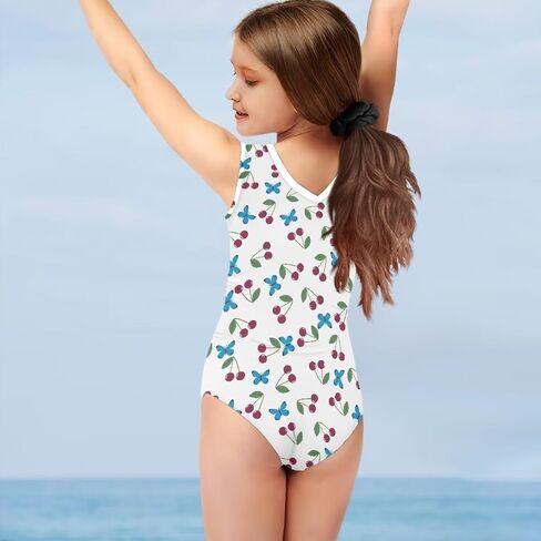Pzuqiu Girls Cartoon Pattern One-Piece Swimsuits Sport Racer Swimwear Beach Bathing Suit, Size 5-14 in Saudi Arabia