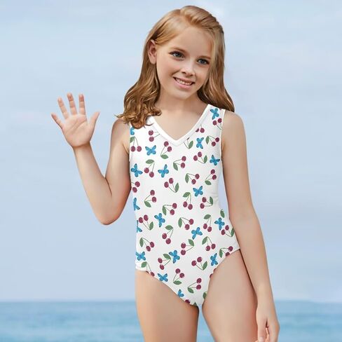 Pzuqiu Girls Cartoon Pattern One-Piece Swimsuits Sport Racer Swimwear Beach Bathing Suit, Size 5-14 in Saudi Arabia