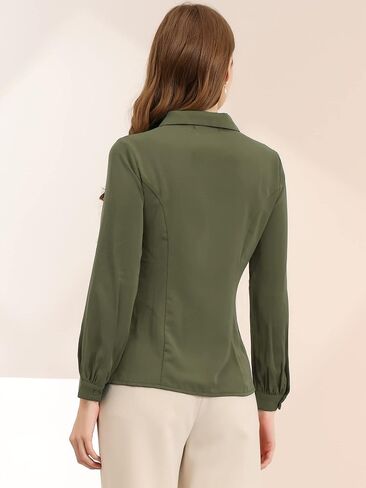 Allegra K Women's Button Up Shirt Business Casual Career Peter Pan Collar Long Bishop Sleeve Blouse in Saudi Arabia