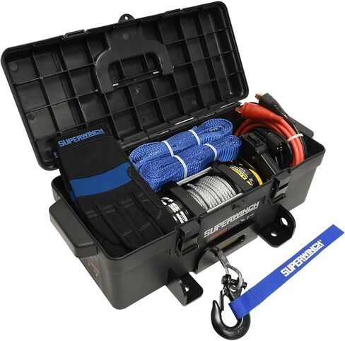 Superwinch 1140222 Winch2Go 12V DC ونش كهربائي محمول 4000 رطل/1814.4 كجم سحب خط واحد مع لوحة تركيب فولاذية، سلك هاوز مدمج، حبل سلك فولاذي 7/32 بوصة × 40 بوصة، جهاز تحكم عن بعد محمول باليد in Kuwait