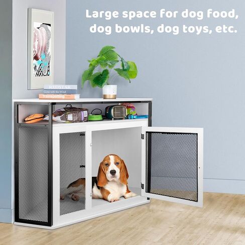أثاث قفص زاوية للكلاب مع مساحة تخزين، قفص كلب حديث مطور مقاس 51.3 بوصة، طاولة نهائية، قفص داخلي للحيوانات الأليفة للكلاب الصغيرة والمتوسطة والكبيرة، أبيض، مثالي لغرفة محدودة in Kuwait