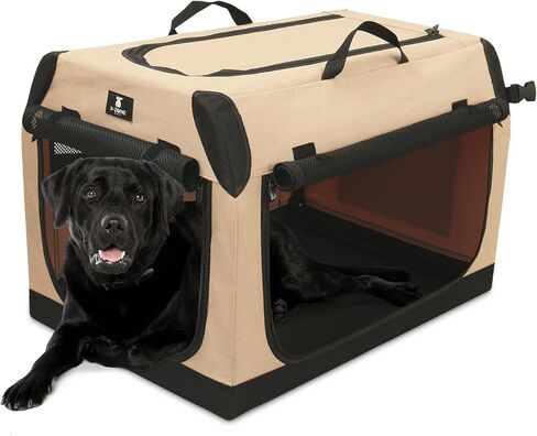 X-ZONE PET Dog Crate Travel Cage for Large Dogs Portable Collapsible Cat Kennel with 3-Door Durable and Easy Clear Indoor & Outdoor Pet Home 36 '' Beige in Kuwait