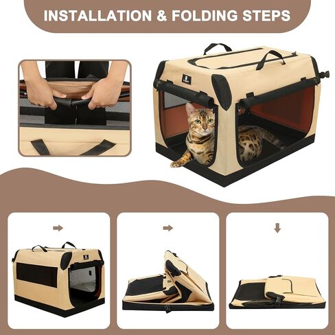 X-ZONE PET Dog Crate Travel Cage for Large Dogs Portable Collapsible Cat Kennel with 3-Door Durable and Easy Clear Indoor & Outdoor Pet Home 36 '' Beige in Kuwait