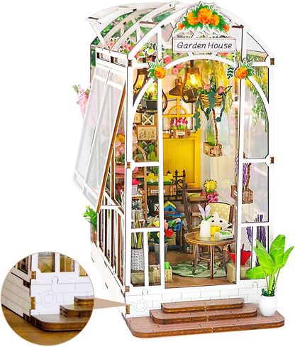 tomyoung DIY Book Nook Kit, Wooden Bookcase Garden House Miniature Kit with LED Light, Decor Bookends, Garden House DIY 3D Puzzles Craft Hobby for Adults Girls Boys in Saudi Arabia