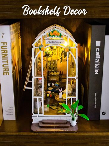 tomyoung DIY Book Nook Kit, Wooden Bookcase Garden House Miniature Kit with LED Light, Decor Bookends, Garden House DIY 3D Puzzles Craft Hobby for Adults Girls Boys in Saudi Arabia