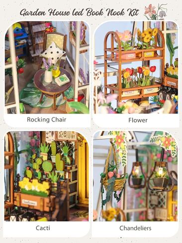 tomyoung DIY Book Nook Kit, Wooden Bookcase Garden House Miniature Kit with LED Light, Decor Bookends, Garden House DIY 3D Puzzles Craft Hobby for Adults Girls Boys in Saudi Arabia