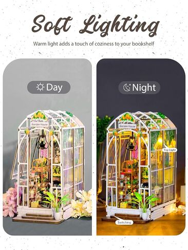 tomyoung DIY Book Nook Kit, Wooden Bookcase Garden House Miniature Kit with LED Light, Decor Bookends, Garden House DIY 3D Puzzles Craft Hobby for Adults Girls Boys in Saudi Arabia