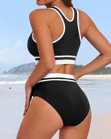 Yonique Women Sport Bikini Set Two Piece High Waist Swimsuit High Neck Colorblock Bathing Suit for Teen Juniors in Saudi Arabia