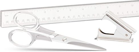 Staple & Stick | Stationery & Desk Accessories | Scissors, Staple Remover & Ruler Set | Rose Gold & Clear Acrylic Lucite | Office Desk Accessories | Office Gift Set in Saudi Arabia
