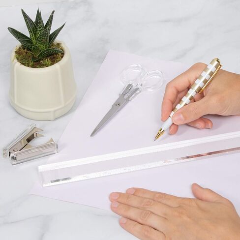 Staple & Stick | Stationery & Desk Accessories | Scissors, Staple Remover & Ruler Set | Rose Gold & Clear Acrylic Lucite | Office Desk Accessories | Office Gift Set in Saudi Arabia