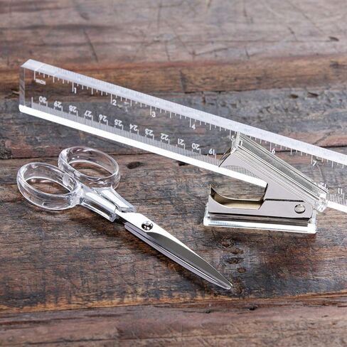 Staple & Stick | Stationery & Desk Accessories | Scissors, Staple Remover & Ruler Set | Rose Gold & Clear Acrylic Lucite | Office Desk Accessories | Office Gift Set in Saudi Arabia