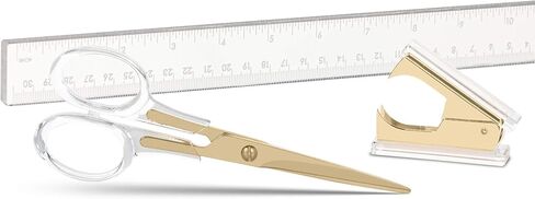 Staple & Stick | Stationery & Desk Accessories | Scissors, Staple Remover & Ruler Set | Rose Gold & Clear Acrylic Lucite | Office Desk Accessories | Office Gift Set in Saudi Arabia