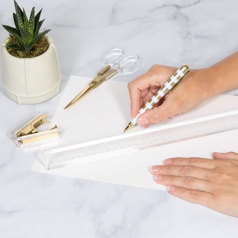 Staple & Stick | Stationery & Desk Accessories | Scissors, Staple Remover & Ruler Set | Rose Gold & Clear Acrylic Lucite | Office Desk Accessories | Office Gift Set in Saudi Arabia