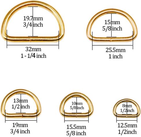 Swpeet 50 قطعة 5 أحجام 1/2 "3/4" 1 "5/4" 5/8" حلقة معدنية متعددة الأغراض D حلقة نصف دائرية D للأحزمة حقائب الأجهزة اليد لتقوم بها بنفسك in Saudi Arabia