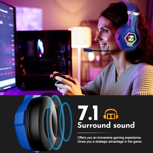 سماعة رأس Ozeino اللاسلكية للألعاب 2.4 جيجا هرتز USB وبلوتوث 5.3 مع ميكروفون مرن لإلغاء الضوضاء، خفيف الوزن للغاية، بطارية 40 ساعة للكمبيوتر الشخصي، PS4، PS5، Mac، Switch (أزرق داكن) in Saudi Arabia